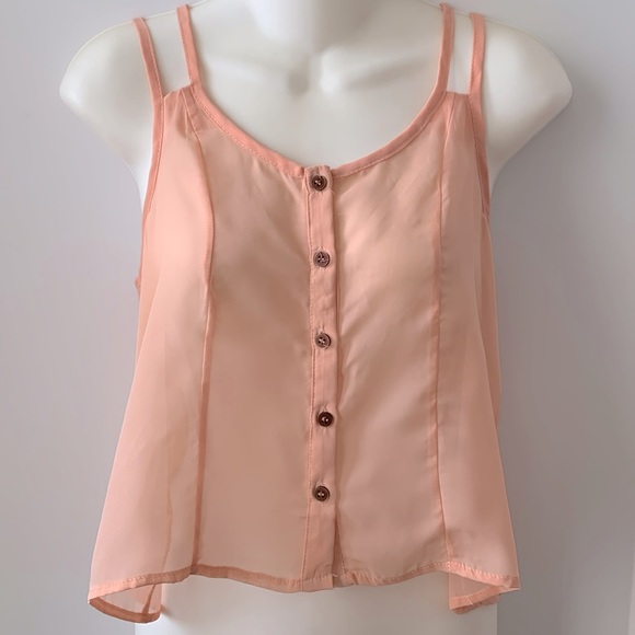 BRANDY❤️MELVILLE SHEER PEACH STRAPPY TOP - Picture 1 of 9